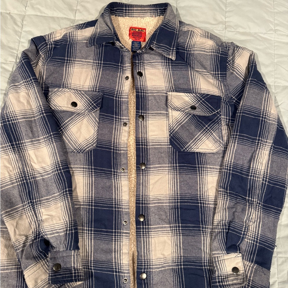 Vintage Big Mac Blue and Cream Flannel Sherpa Lined Plaid Shacket